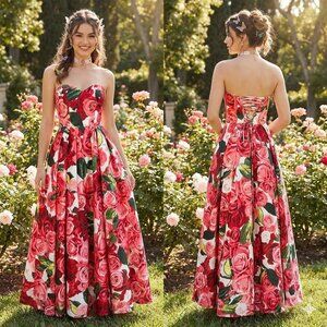 Vintage 2000s Princess Prom Gown Pink Satin Rose Corset Bodice Fairy Grunge 1